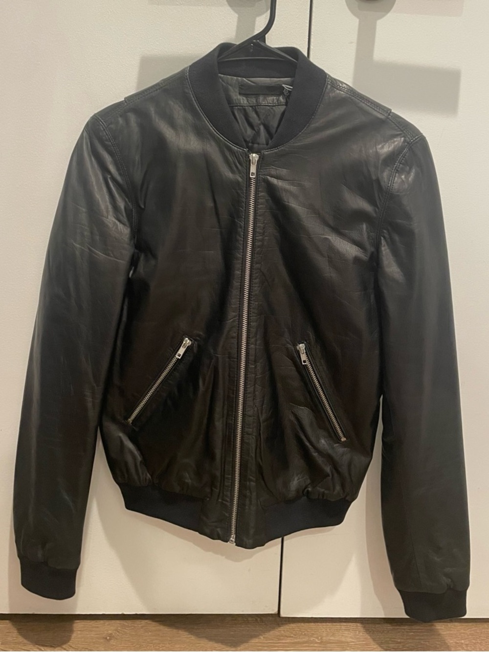 BLK DNM Black 100% Leather Bomber Jacket XS Quilted Lining